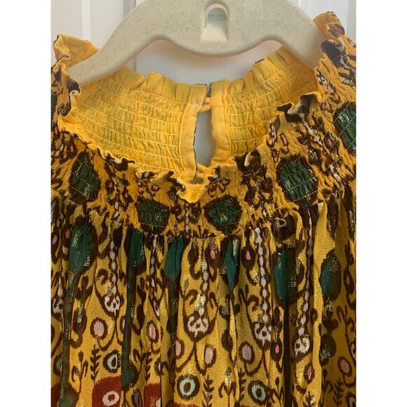 Oliphant high neck blouse gold lurex dot printed balloon sleeve‎ smocked  XS-M - Picture 5 of 9